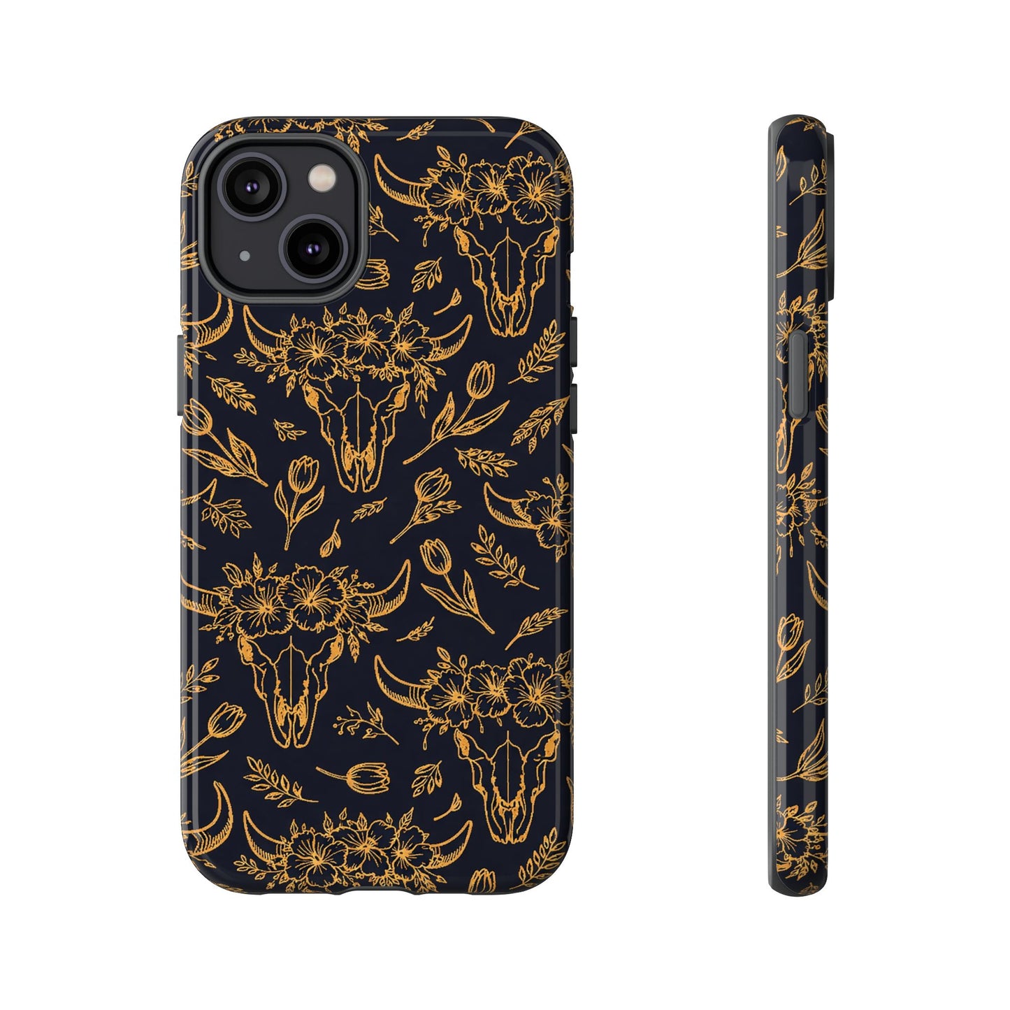 Gold Line Floral Skulls Tough Case
