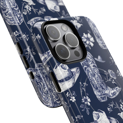 Navy Floral Boots Magnetic Case