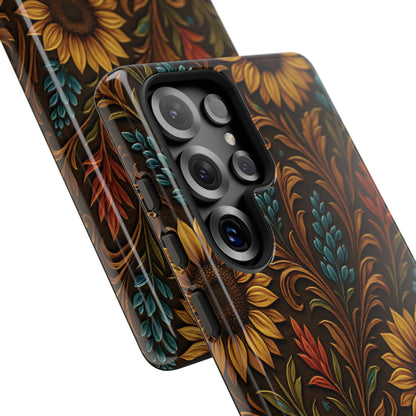 Faux Tooled Western Wildflowers Tough Phone Case