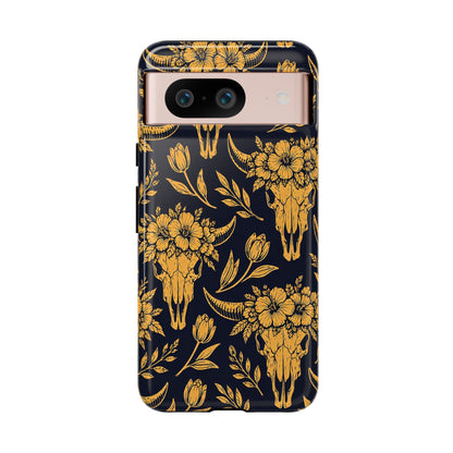 Navy Gold Floral Skulls Tough Case