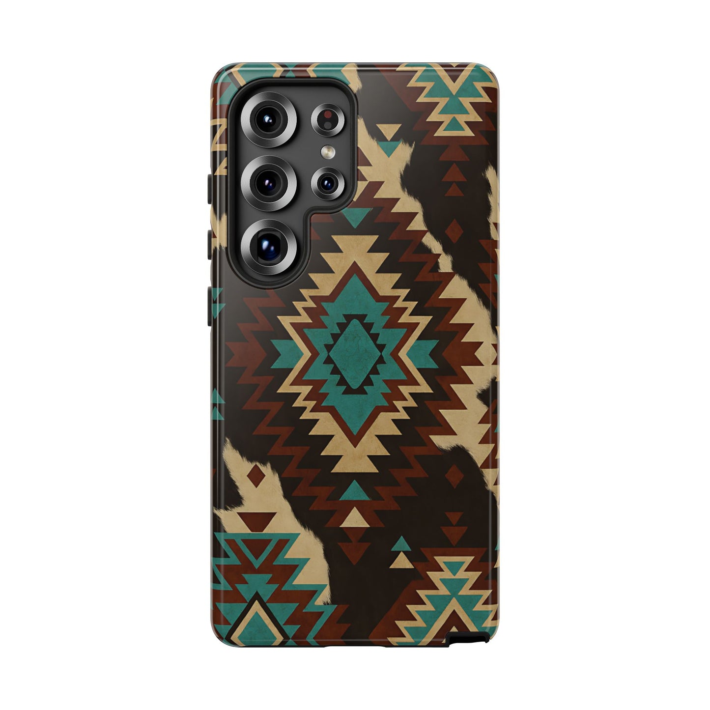 Turquoise Aztec + Cowhide Tough Phone Case