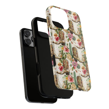 Pink Flowers and Boots Tough Phone Case