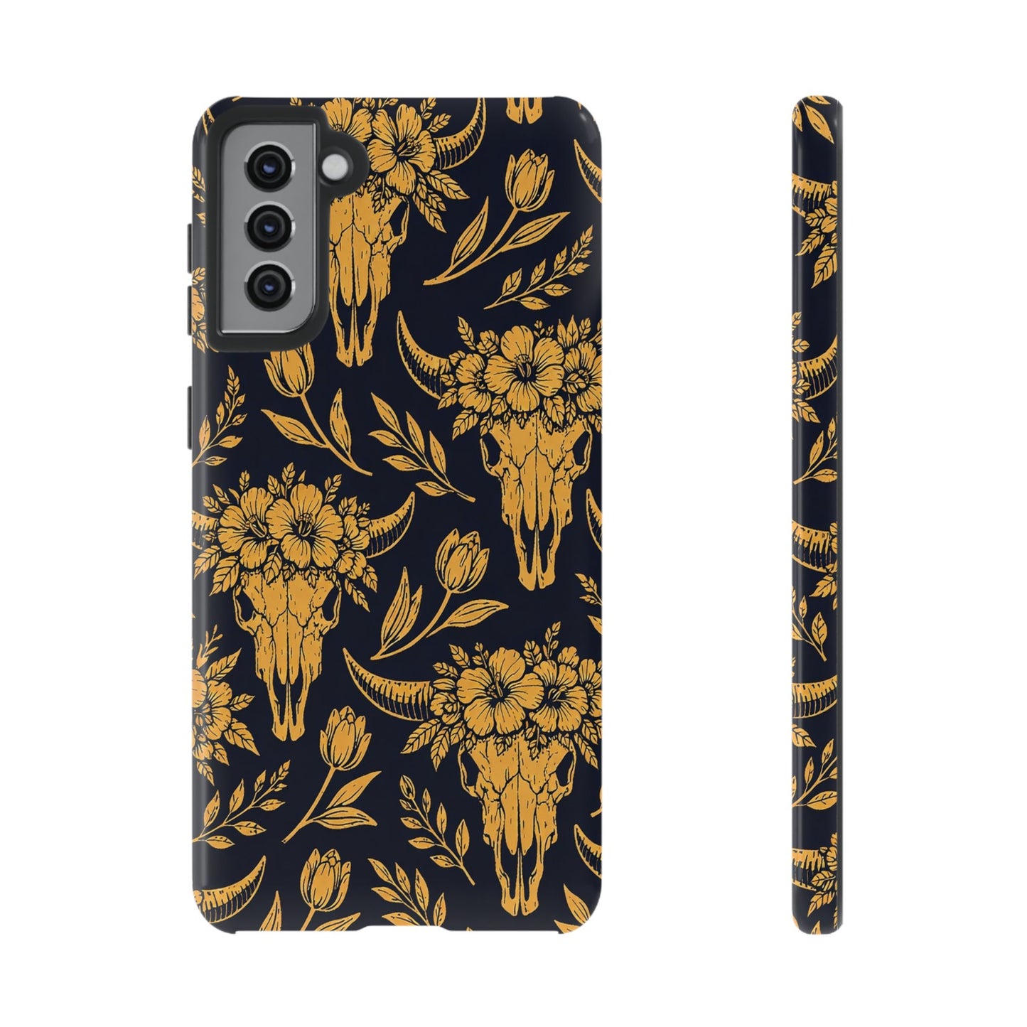 Navy Gold Floral Skulls Tough Case