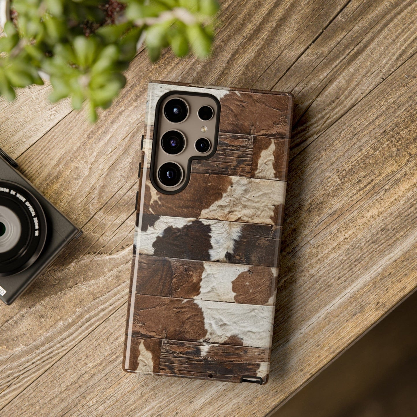 Brown Wooden Cowhide Phone Case