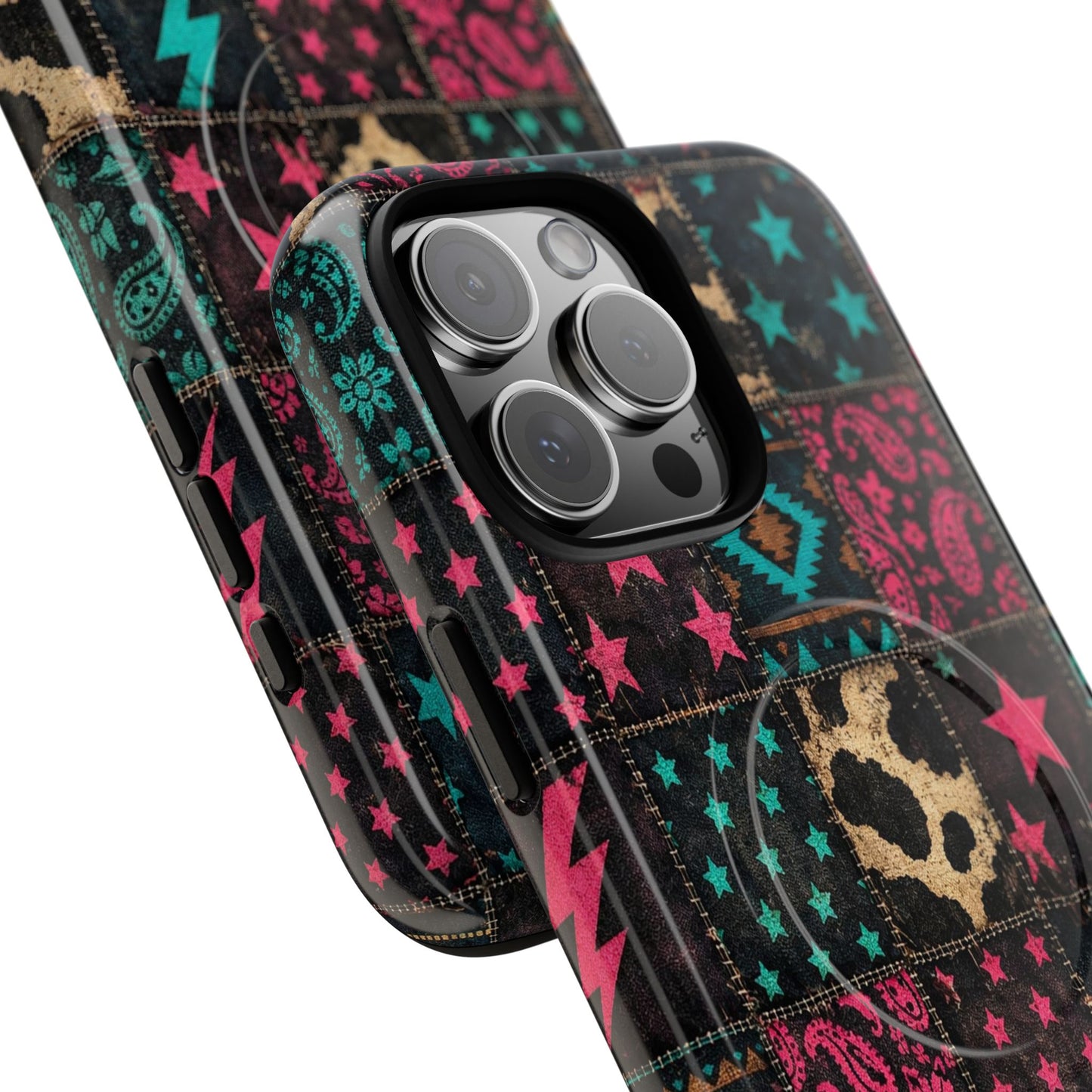 Neon Cowhide Patchwork Magnetic Case