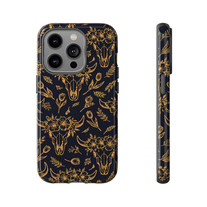 Gold Line Floral Skulls Tough Case