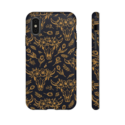 Gold Line Floral Skulls Tough Case