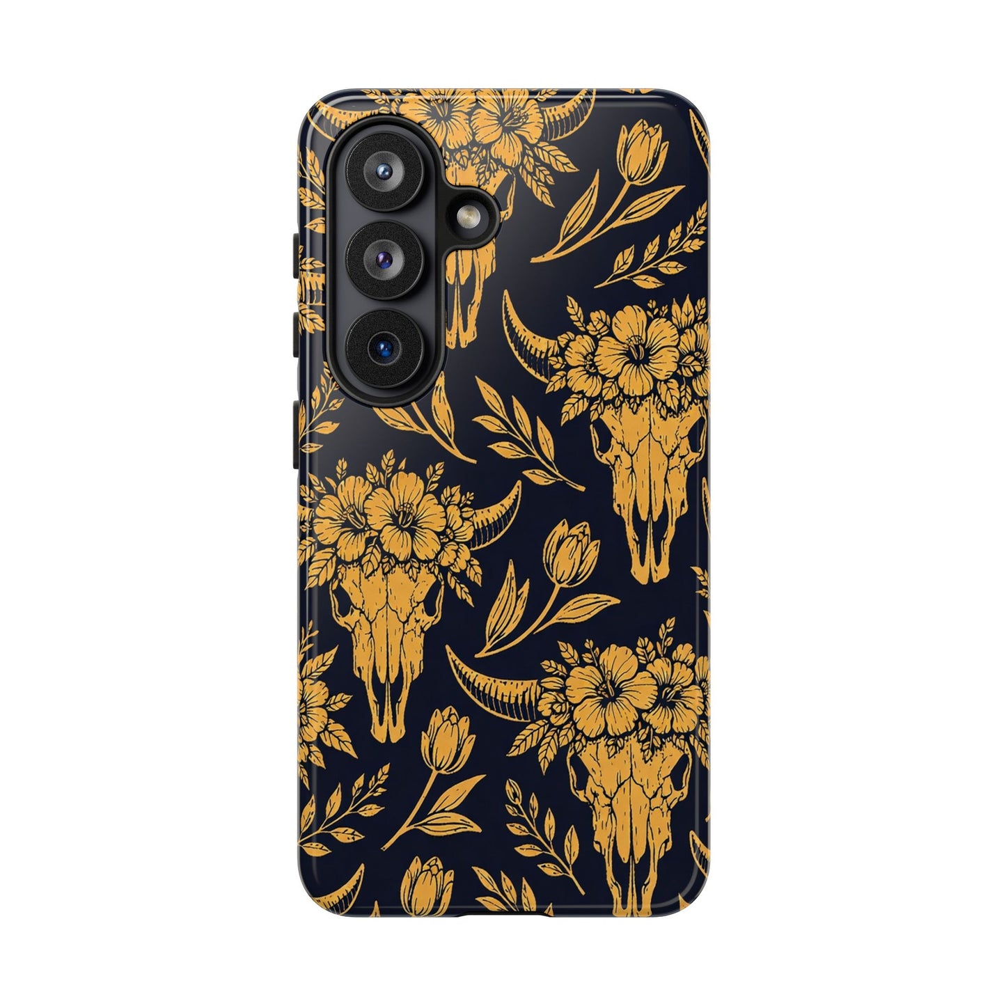 Navy Gold Floral Skulls Tough Case