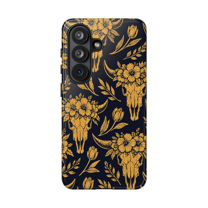 Navy Gold Floral Skulls Tough Case