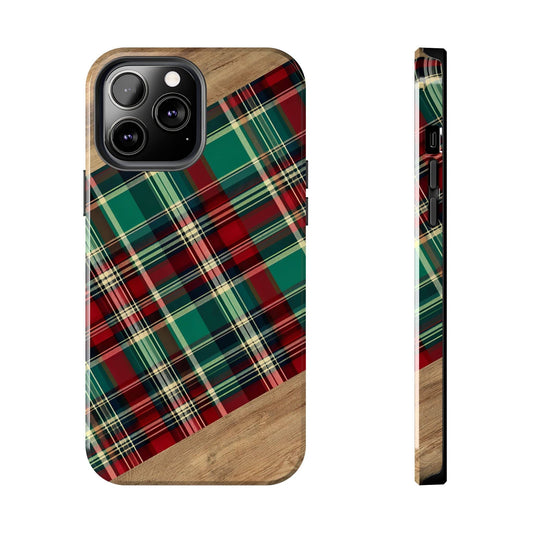 Country Christmas Plaid and Wood Phone Case