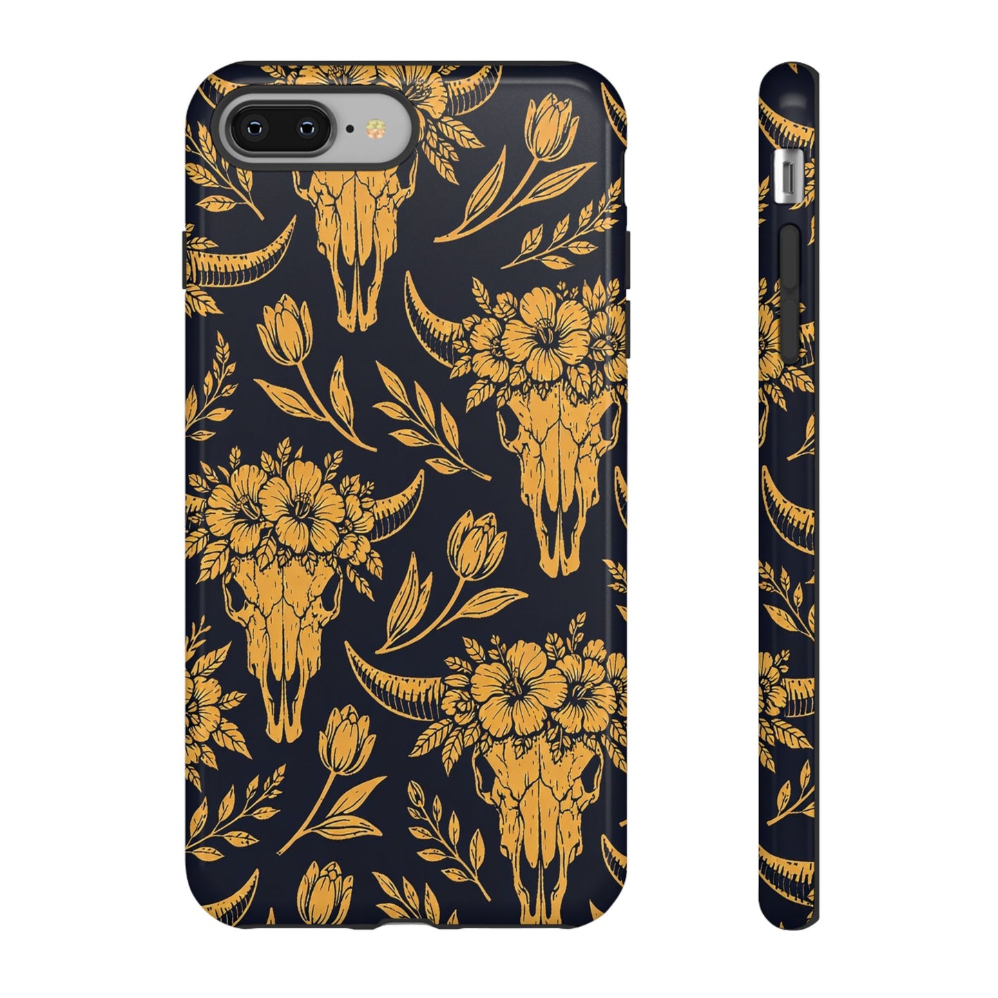 Navy Gold Floral Skulls Tough Case