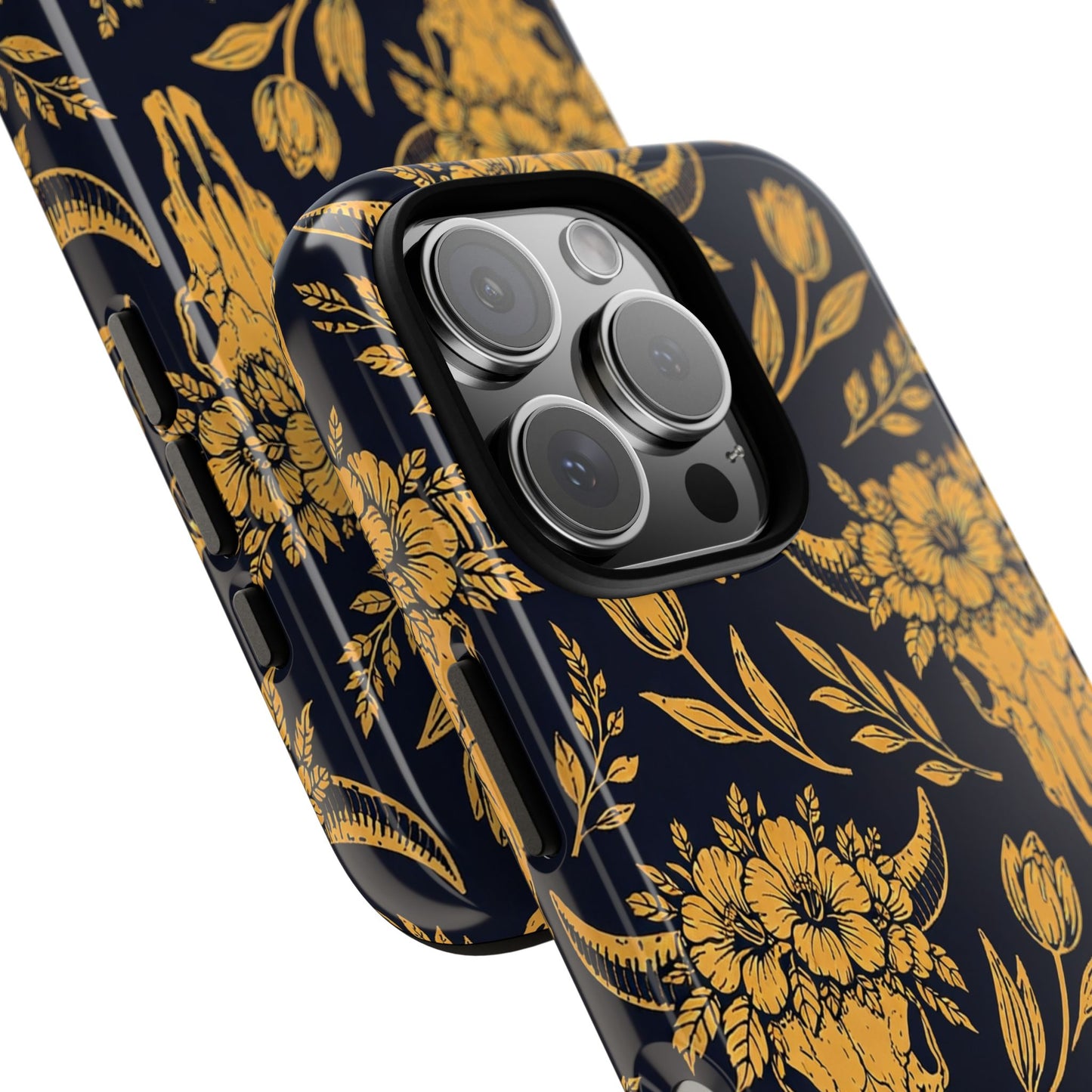 Navy Gold Floral Skulls Tough Case