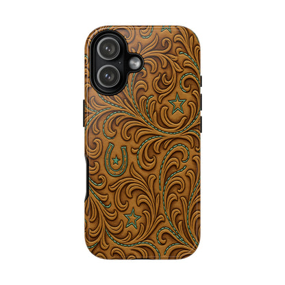 Tan Boot Stitch Horseshoe Scrolls Tough Case