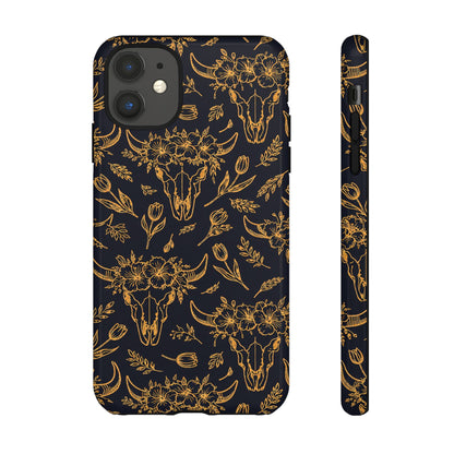 Gold Line Floral Skulls Tough Case
