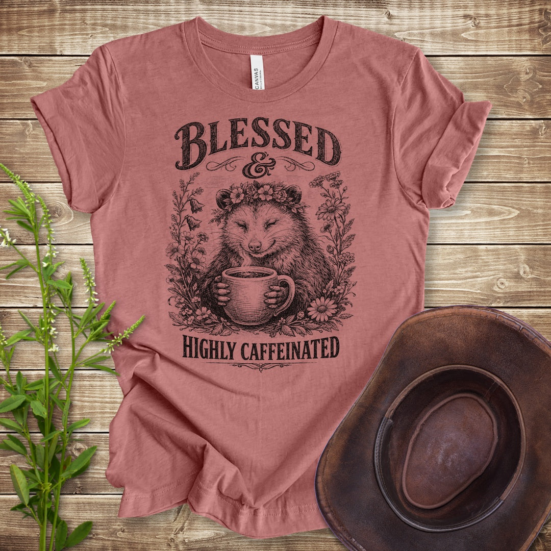 Blessed And Caffeinated T Shirt - Heather Mauve