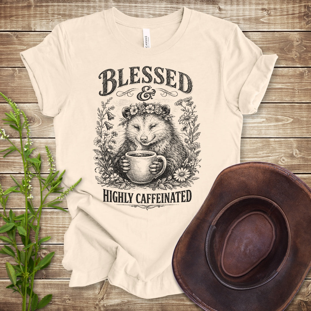 Blessed And Caffeinated T Shirt - Natural