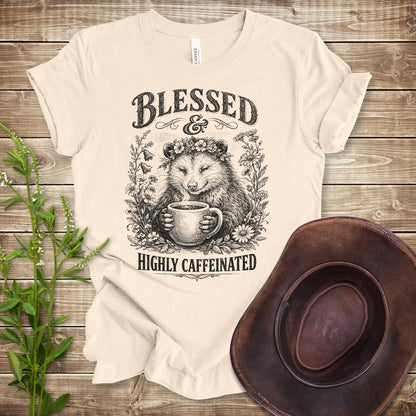 Blessed And Caffeinated T Shirt - Natural