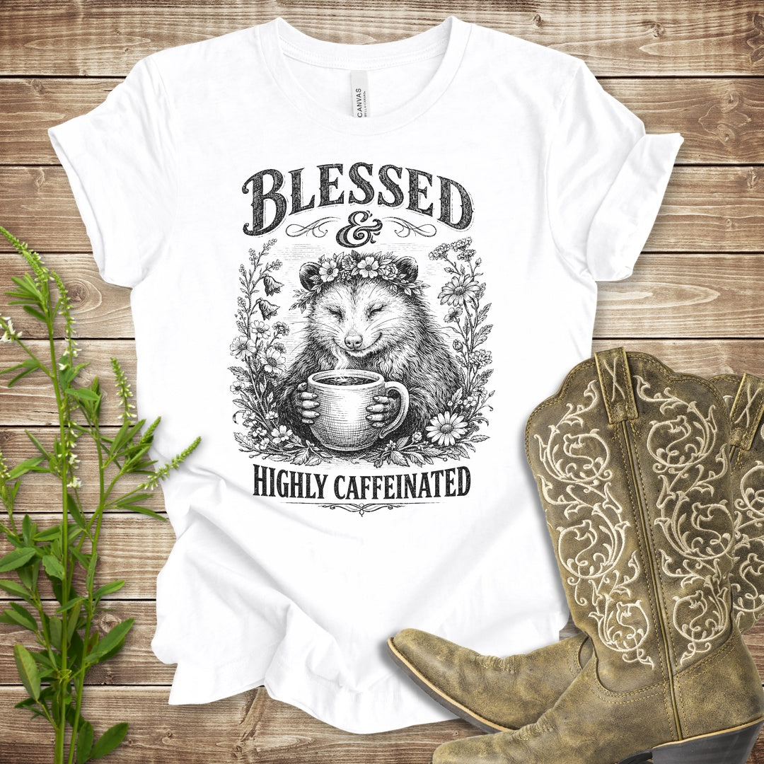 Blessed And Caffeinated T Shirt - White