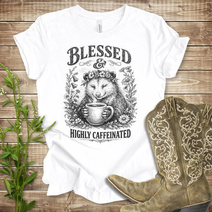 Blessed And Caffeinated T Shirt - White