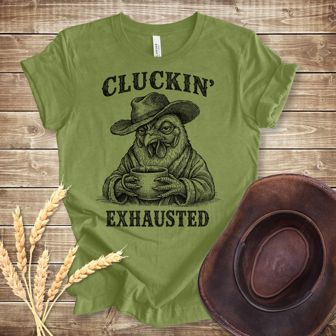 Cluckin Exhausted T Shirt - Heather Green