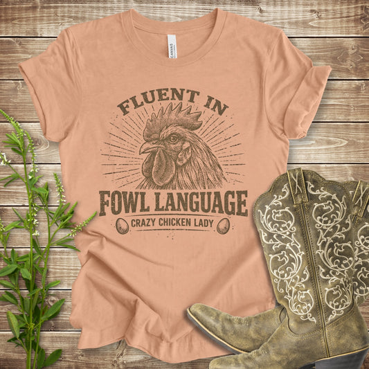 Fluent In Fowl T Shirt - Heather Peach
