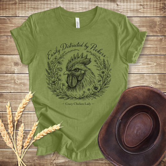 Easily Distracted Peckers Floral T Shirt - Heather Green