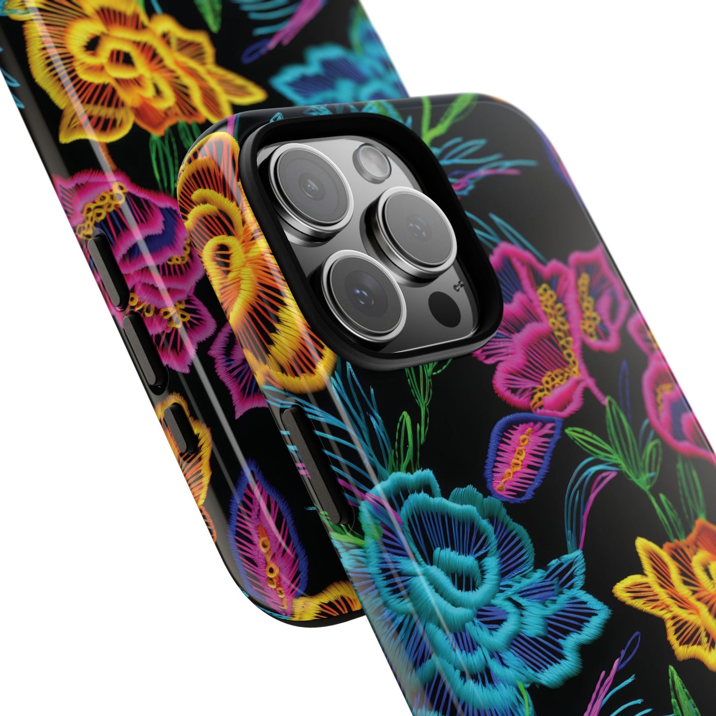 Neon Orange Flowers Tough Phone Case