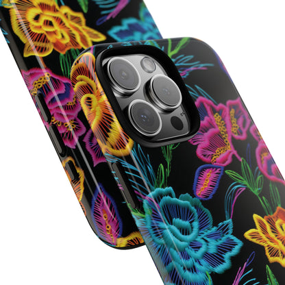 Neon Orange Flowers Tough Phone Case