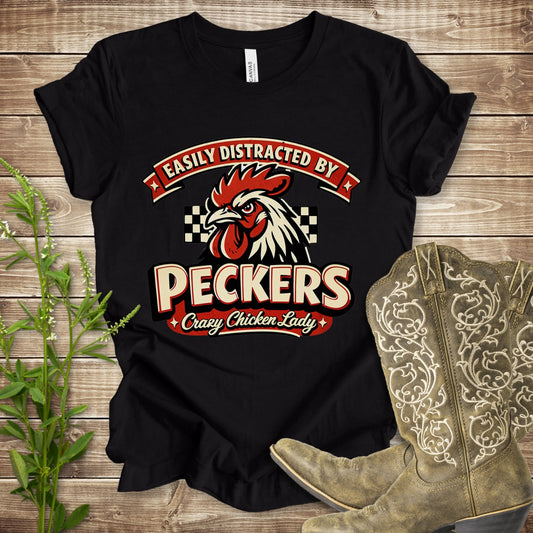 Easily Distracted Peckers Retro T Shirt - Black Heather