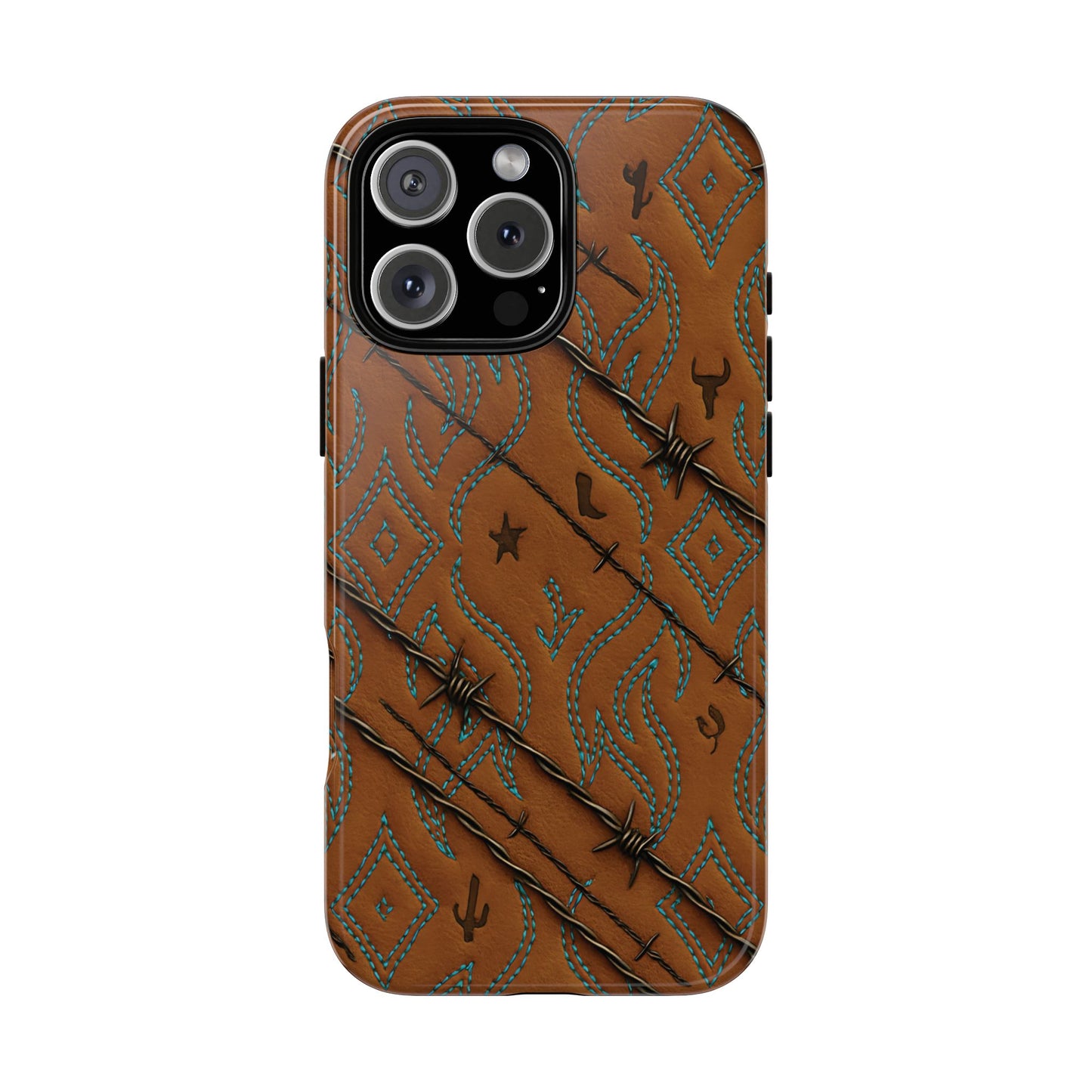 Tan + Turquoise Barbed Wire Tough Phone Case