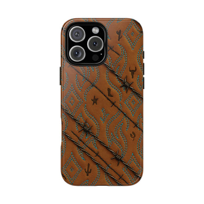 Tan + Turquoise Barbed Wire Tough Phone Case