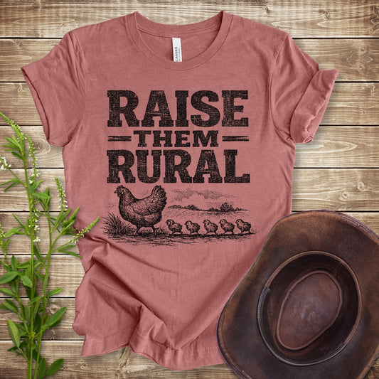 Raise Them Rural Chickens T-Shirt - Heather Mauve