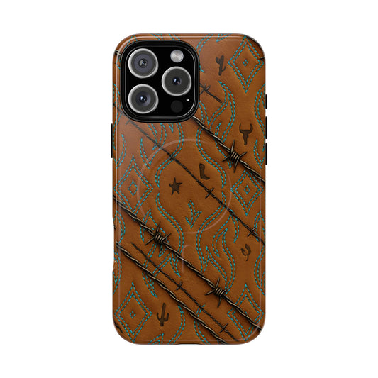 Tan + Turquoise Barbed Wire Magnetic Case