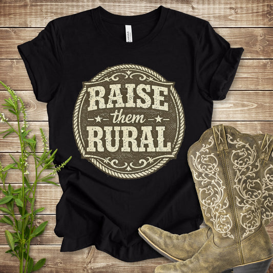 Raise Them Rural Badge T-Shirt - Black Heather
