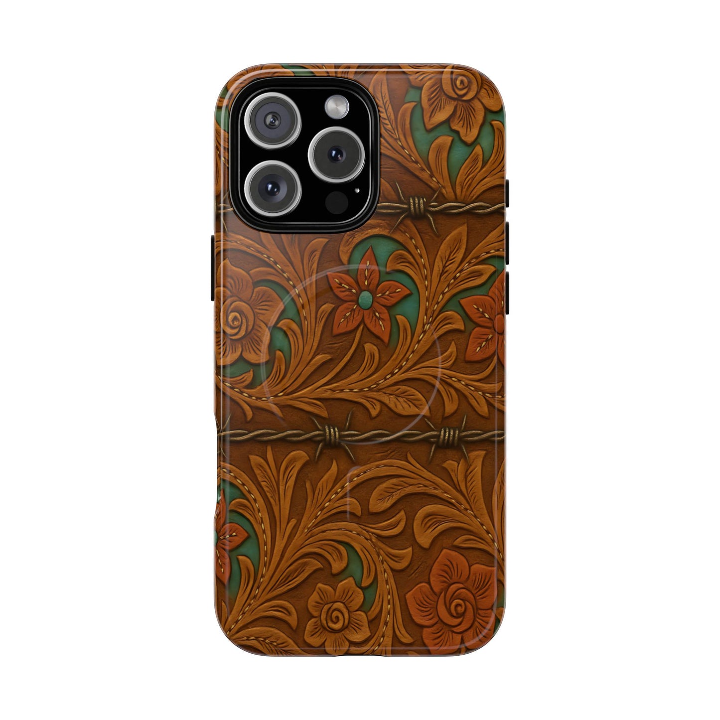 Faux Tooled Flowers + Barbed Wire Magnetic Case