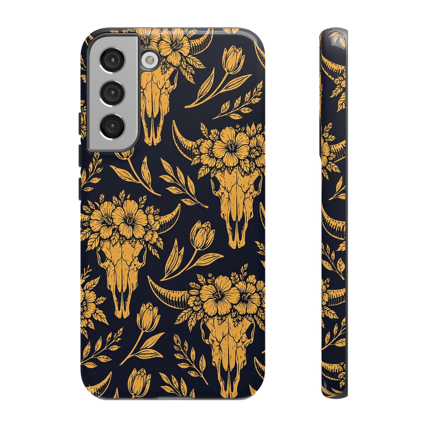 Navy Gold Floral Skulls Tough Case