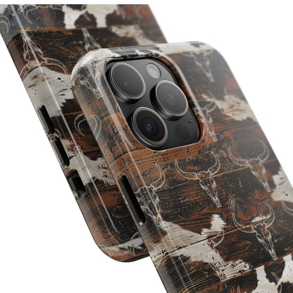 Wooden Cowhide Bull Skull Phone Case