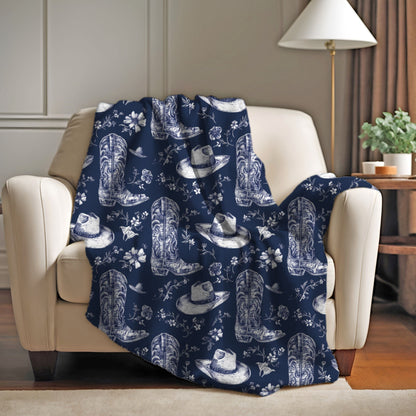 Navy Floral Boots Blanket