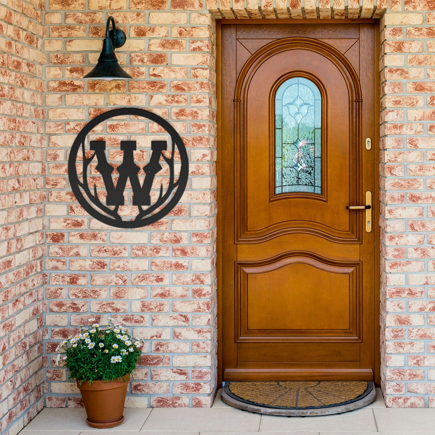 Antler Circle Monogram Metal Sign