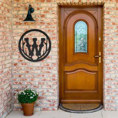 Antler Circle Monogram Metal Sign