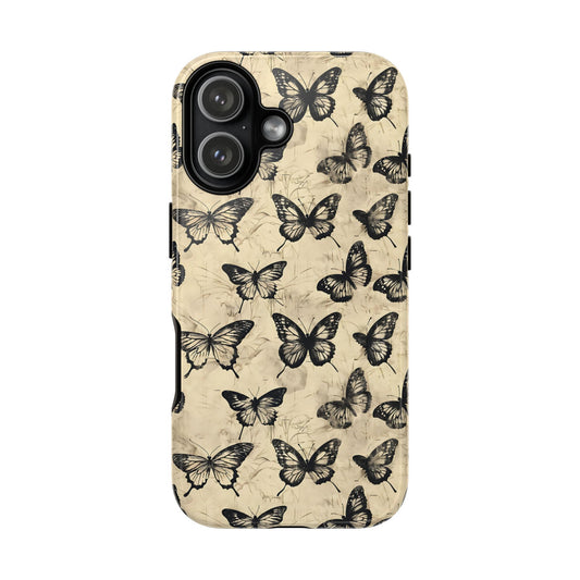 Black Vintage Butterflies Tough Phone Case