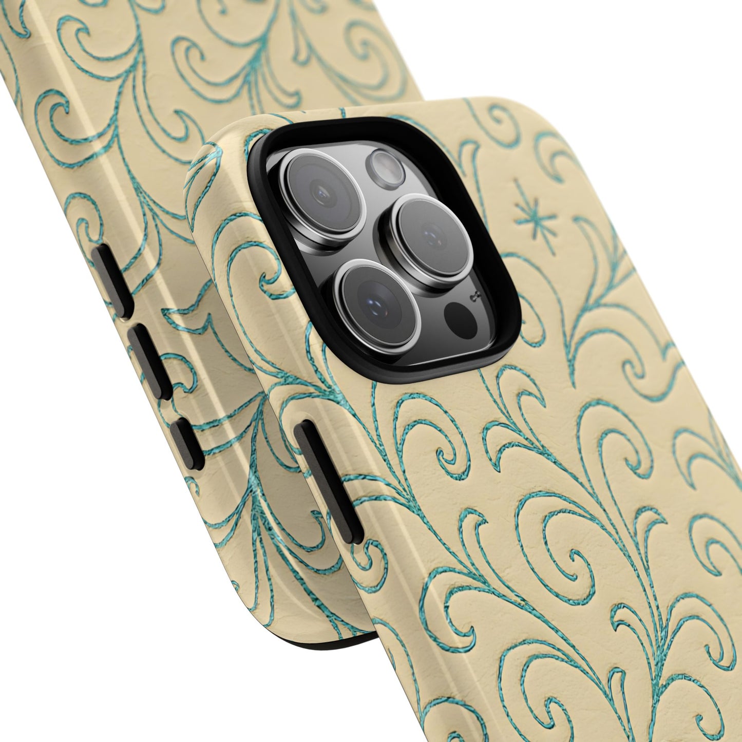 Cream + Turquoise Stitch Tough Case