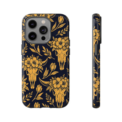 Navy Gold Floral Skulls Tough Case