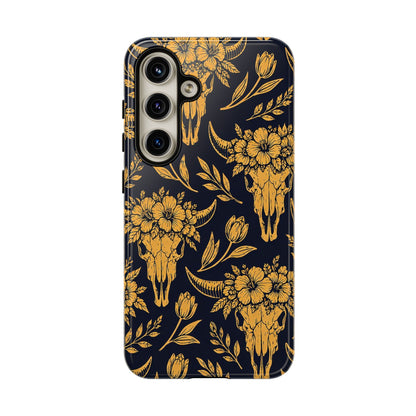 Navy Gold Floral Skulls Tough Case