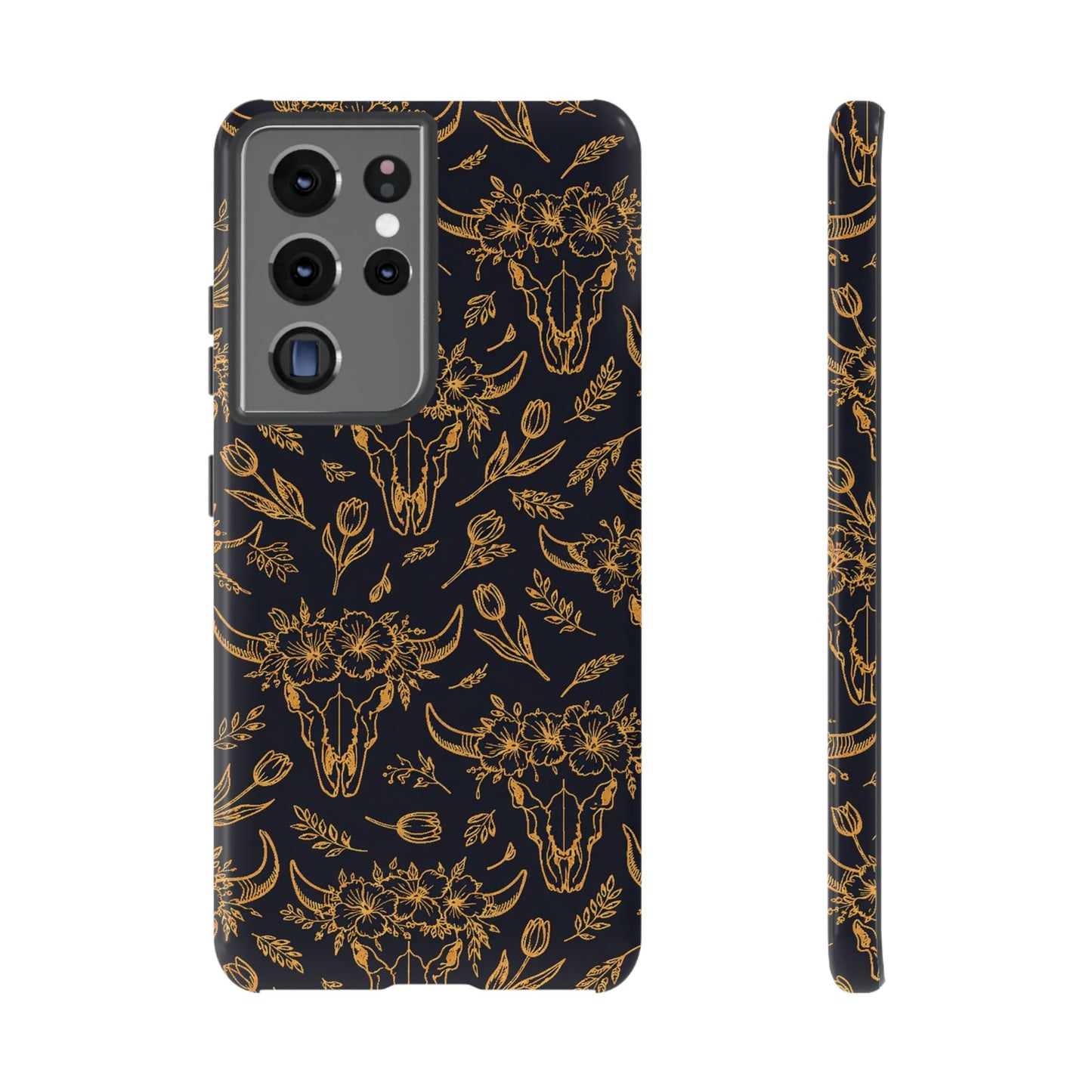 Gold Line Floral Skulls Tough Case