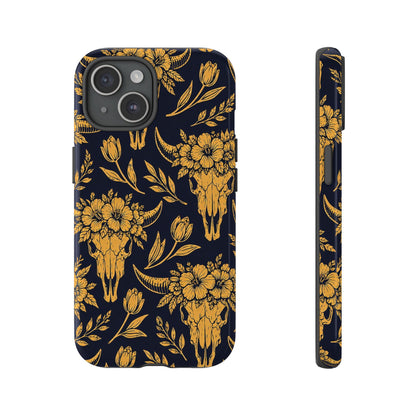 Navy Gold Floral Skulls Tough Case