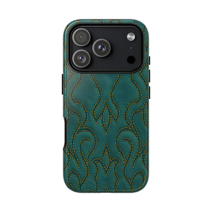 Faux Tooled Teal Stitch Tough Phone Case