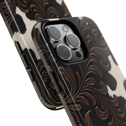 Faux Tooled Black Cowhide Tough Phone Case