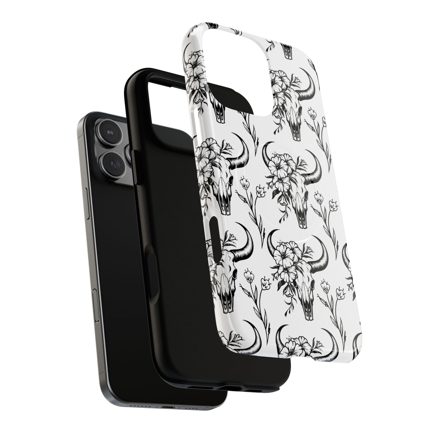 White Floral Skull Magnetic Case