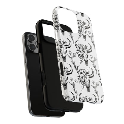 White Floral Skull Magnetic Case